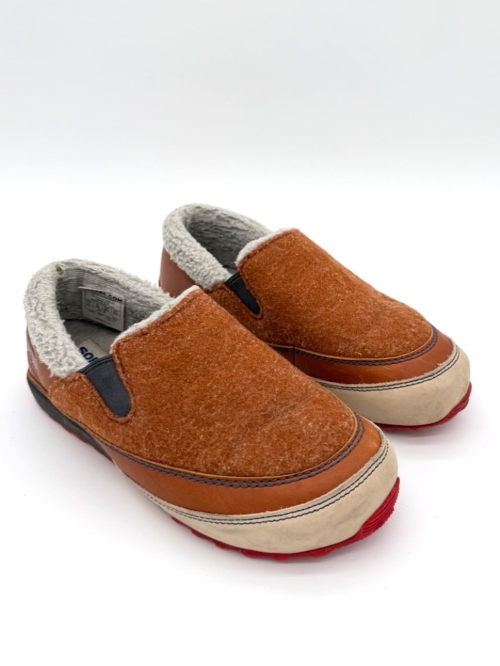 SOREL Mackenzie Holiday Women 7.5 Slip On Shoes Wool Leather Fleece Mule Clog